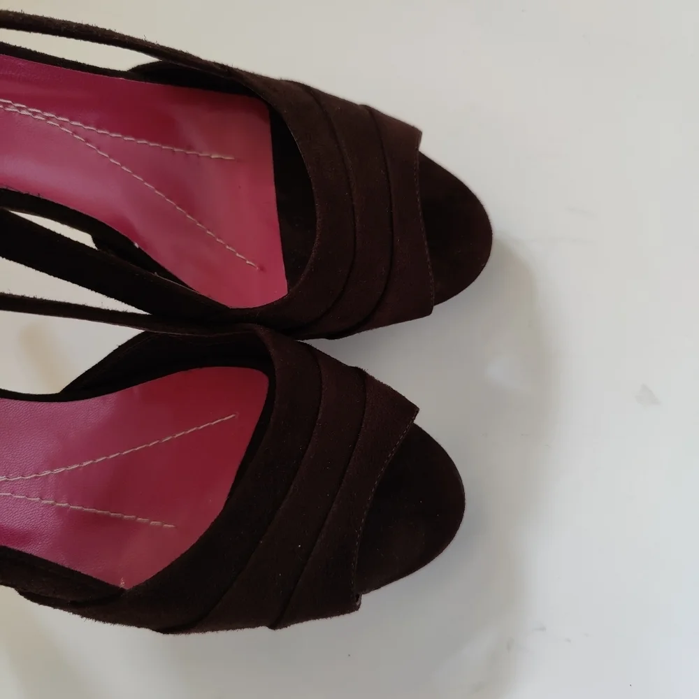 KATE SPADE Brown Suede Peep Toe Slingback Heels